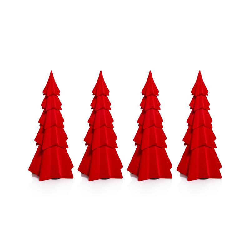 Flocked Decorative Trees - Holiday Tabletop Décor, Set of 4