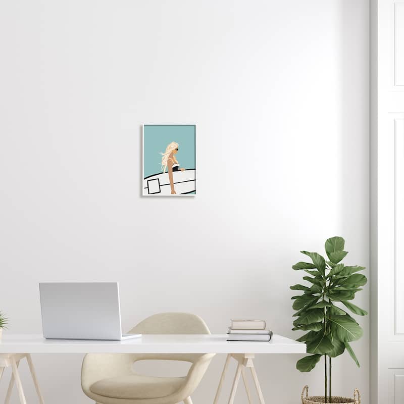 Stupell Woman Carrying Surf Board Windblown Beach Hair Framed Wall Art, Design by Amelia Noyes