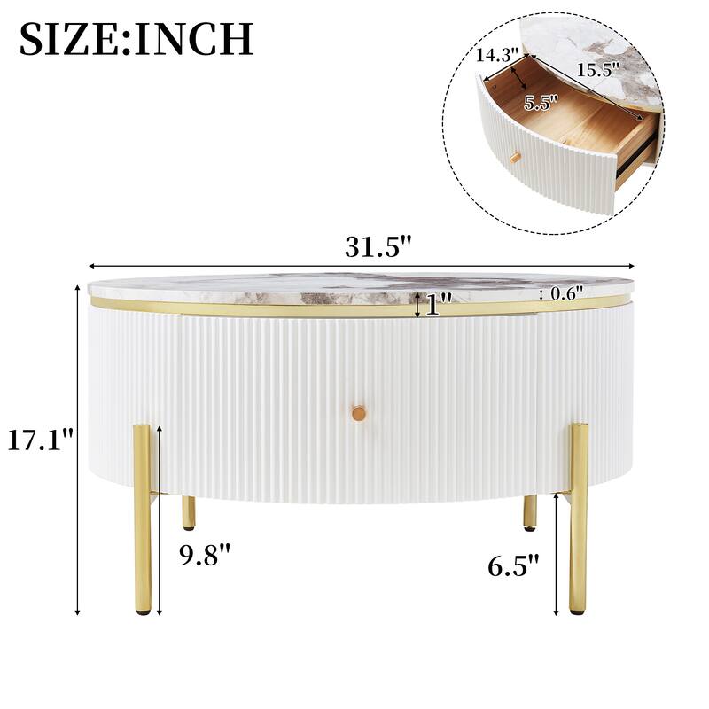 End Table Round Coffee Table with Drawers, Modern Side Table Accent Table Cocktail Table with Metal Legs