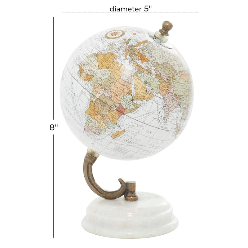 Marble World Map Globe with White Marble Base - White - Roche River Decor