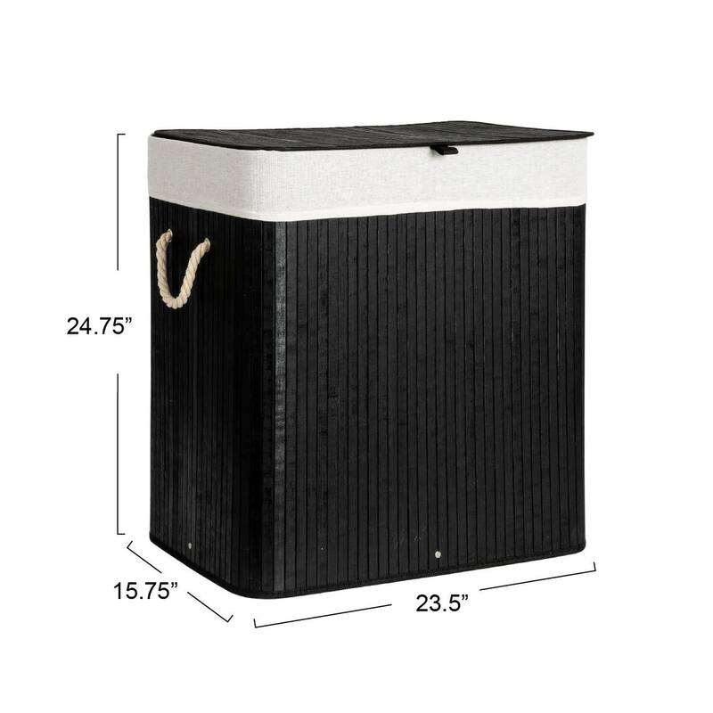 Household Essentials Bamboo Double Laundry Hamper with Rope Handles and Removable Laundry Bag