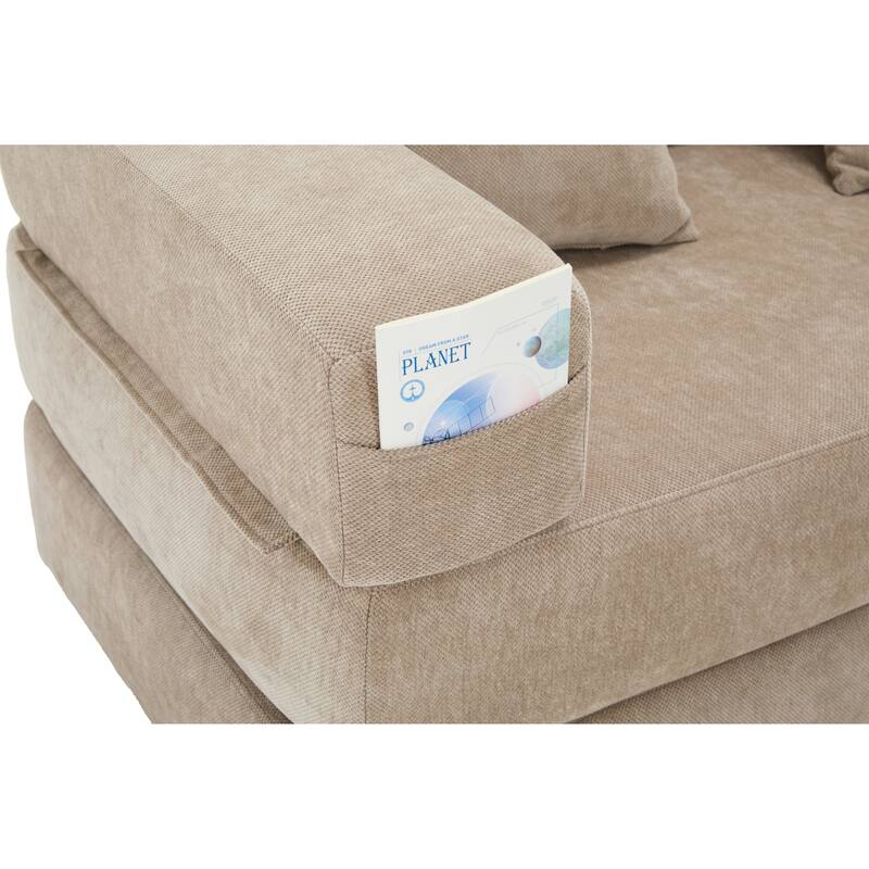 Queen Foldable Sofa Bed, 6-in-1 Convertible Sleeper Sofa with Mattress, Chaise Lounge Loveseat with Removable Cover