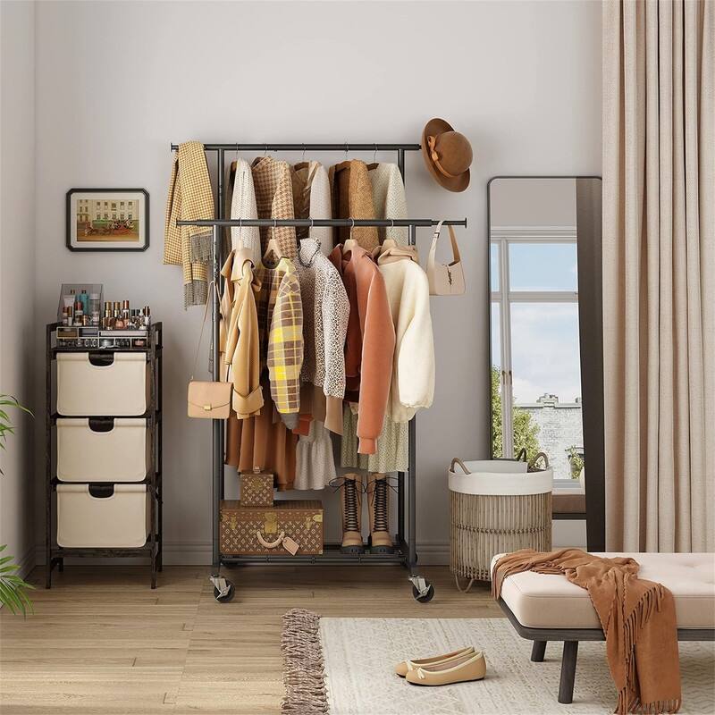Double Rod Garment Rack - 26"D x 47.3"W x 64.2"H
