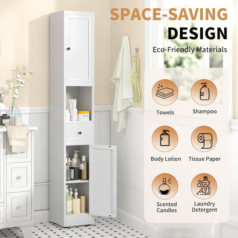 71 Inch Tall Bathroom Storage Cabinet, 5-Tier Narrow Metal Cabinet with 2 Doors & Adjustable Shelves, Freestanding Cabinet