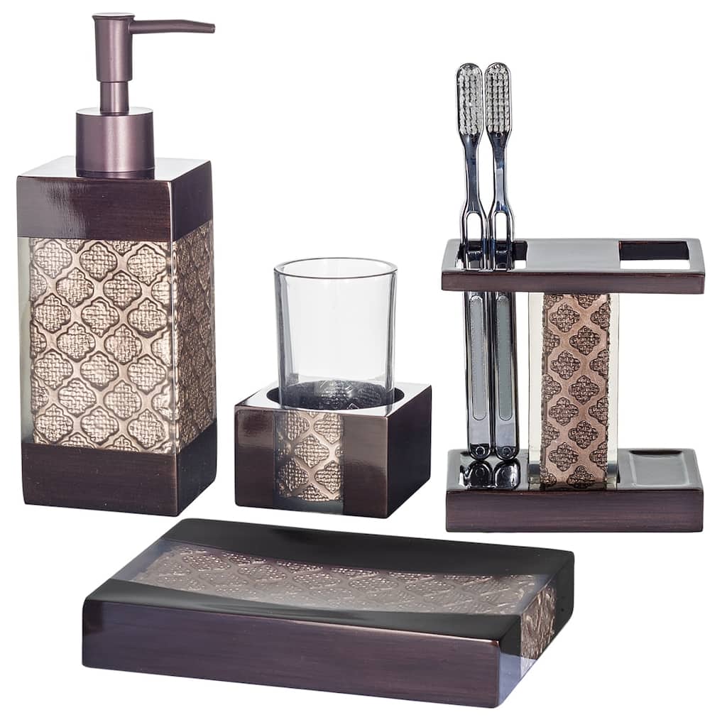Creative Scents Dahlia Brown Bathroom Accessories Set of 4