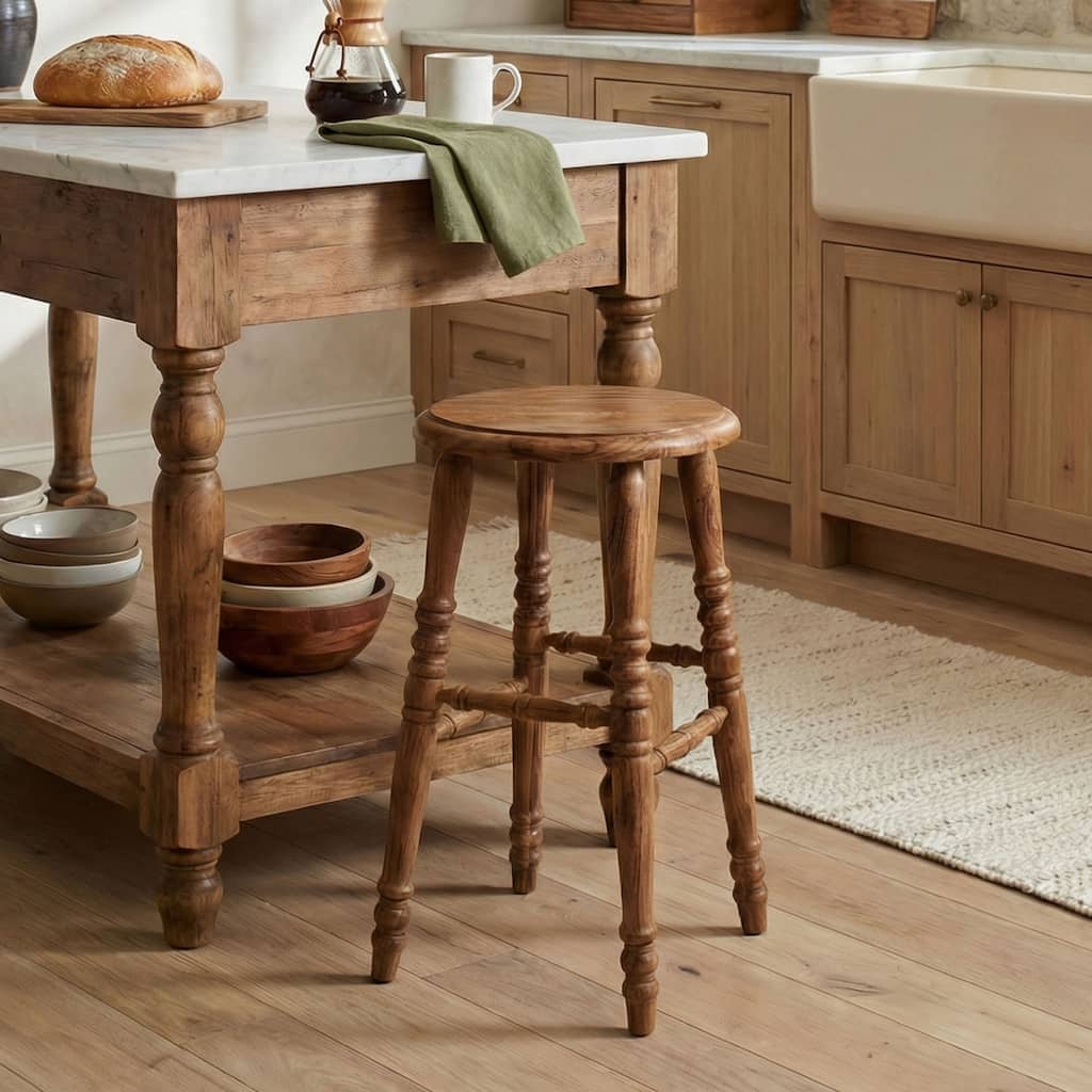 Handcrafted Natural Solid Mindi Wood Bar Stool by East at Main