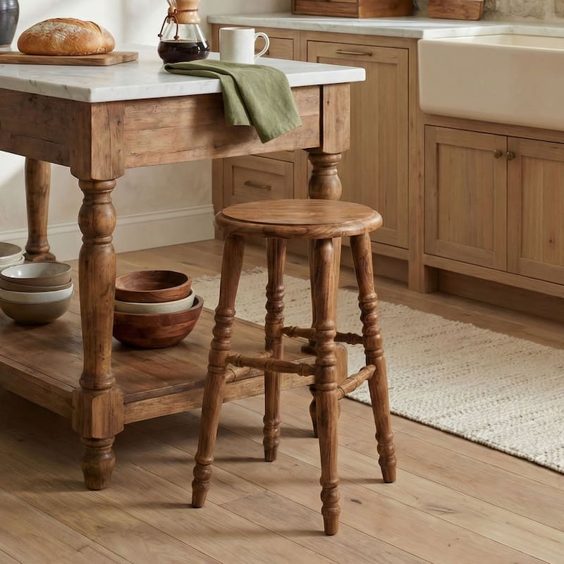 Handcrafted Natural Solid Mindi Wood Bar Stool by East at Main - Brown