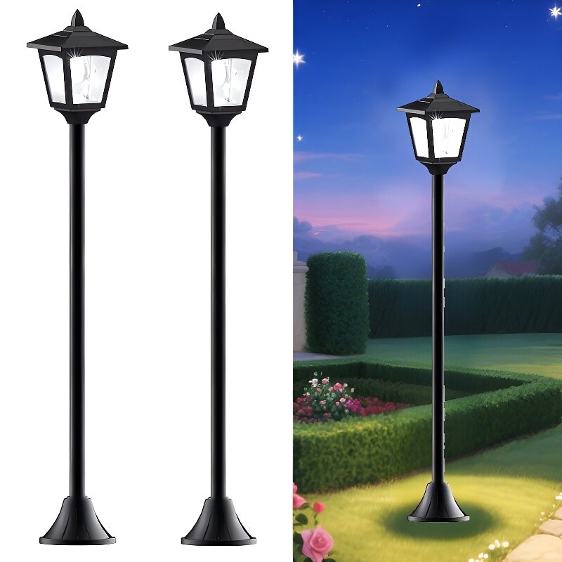 2 Pack 40" Solar Lamp Post Lights IP65 Waterproof LED Outdoor - Black