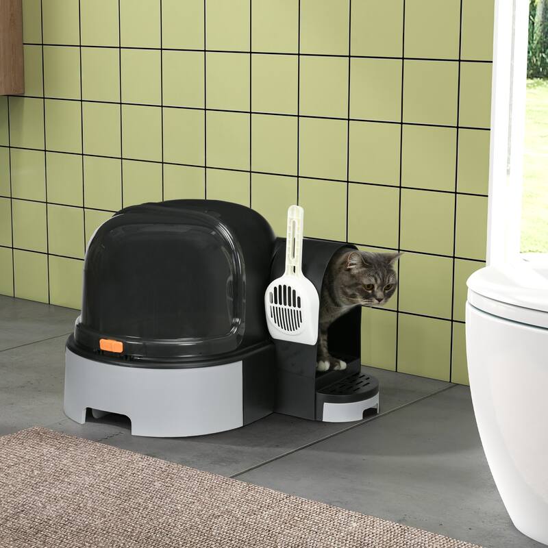 PawHut Cat Litter Box with Lid, Covered Litter Box, Easy to Clean & Open Including Openable Front Cover, Litter Scoop, Green