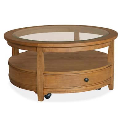 Magnussen Home Durant Honey Brown Round Cocktail Table With Casters - 38''W x 38''D x 18''H