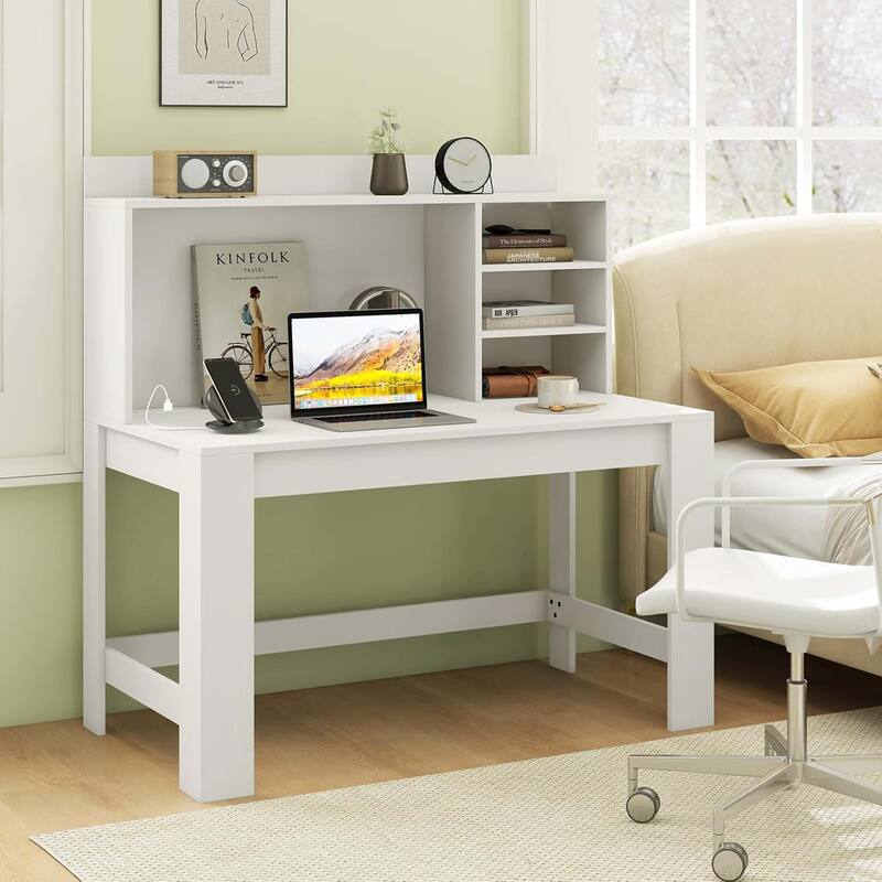 Modern Home Office Desk Computer Desk w/ Hutch & Power Outlets