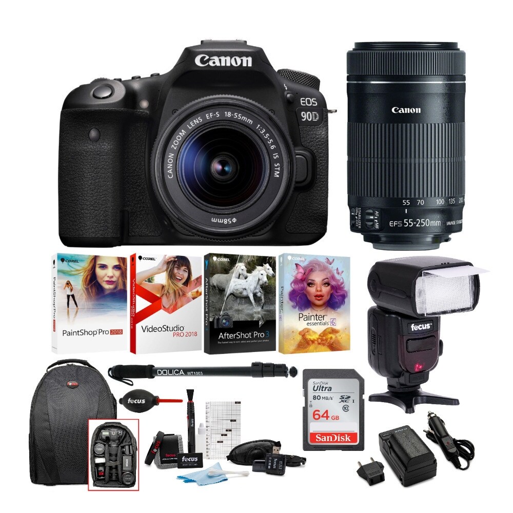 Shop Black Friday Deals On Canon Eos 90d Dslr Camera With Ef S18 55mm And 55 250mm Lens Accessory Bundle Overstock 30778643