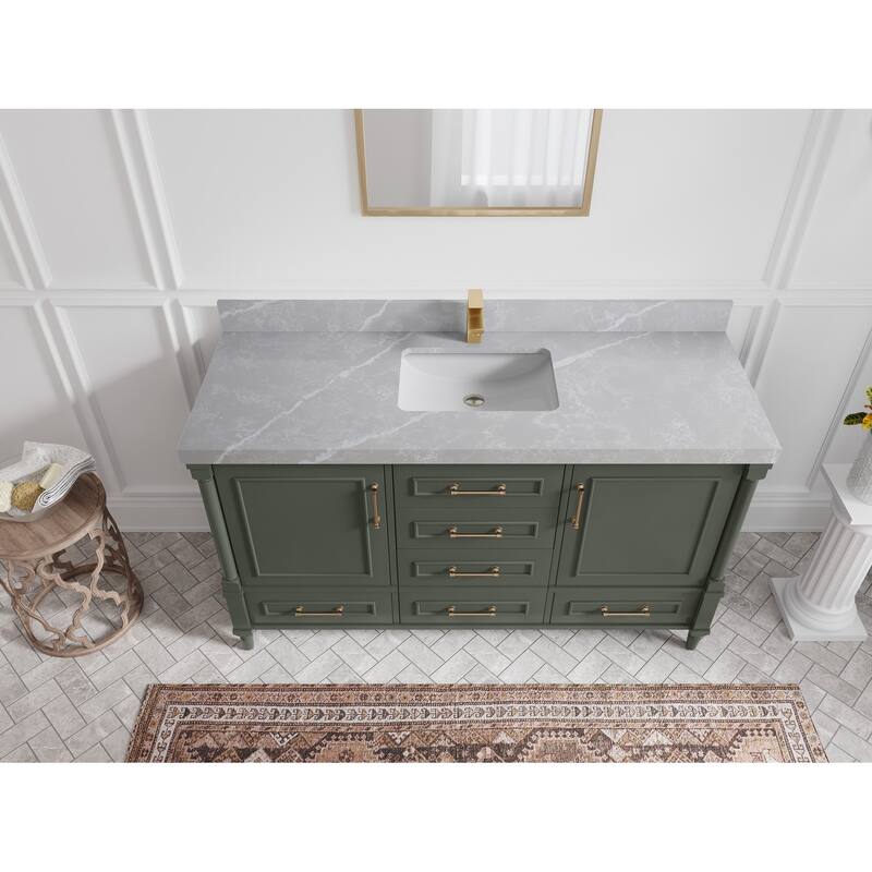 Willow Collections 60 in. W x 22 in. D Aberdeen Single Bowl Sink Bathroom Vanity in Pewter Green with Countertop - 2" Pearl Gray - Pewter Green
