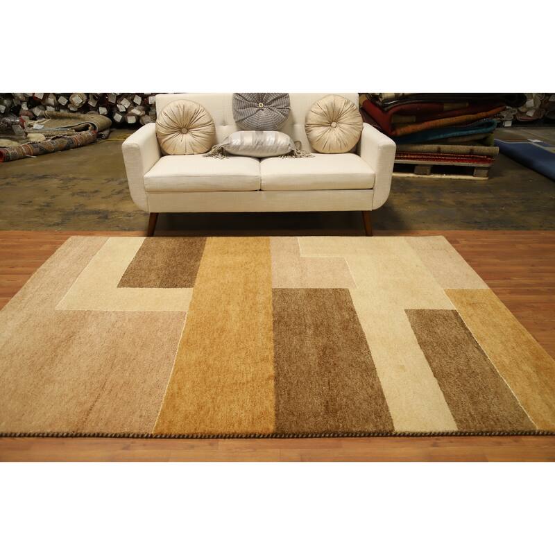 Hand Knotted Oriental 100% Wool Carpet Modern Geometric Multi-Colored Gabbeh Area Rug - 8' 0'' X 5' 8''