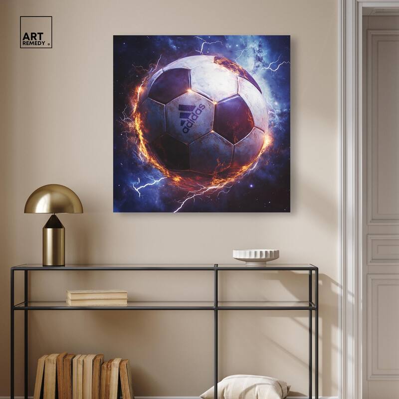 Electrify Soccer Ball Canvas by Art Remedy, Gallery Wrapped