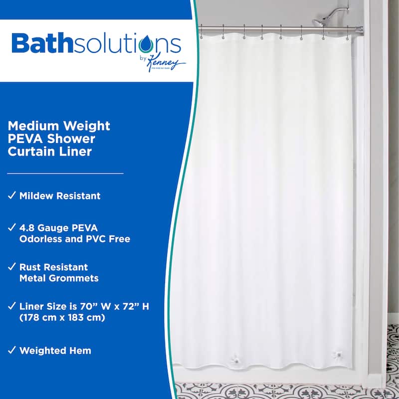 Kenney Medium Weight PEVA Shower Curtain Liner, 70" W x 72" H, 2-Pack