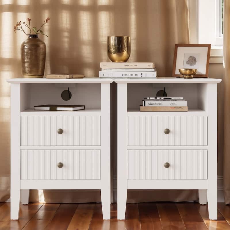 Fluted Nightstand with 2 Drawers, Set of 2