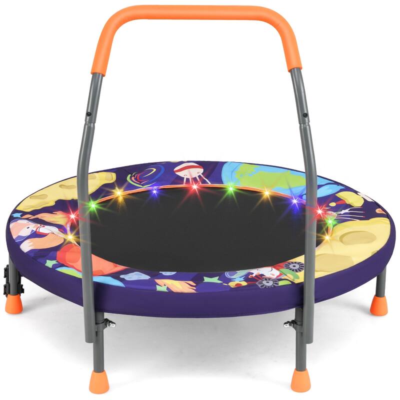 Foam Kids Trampoline with LED Lights, Foldable Frame and Handrail
