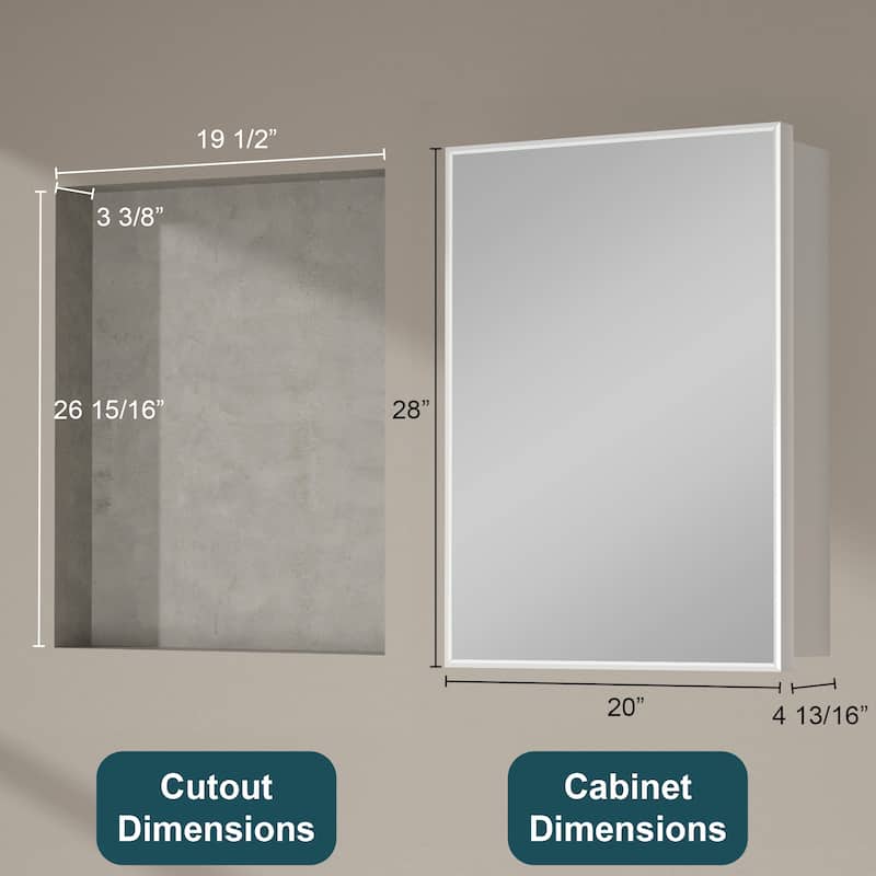 Elise Iron Medicine Cabinet with Mirror, Adjustable Shelves, Recessed or Wall Mount