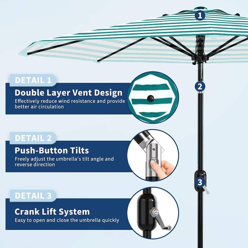 Outdoor 9FT Stripe Outdoor Patio Umbrella, UV Protection Waterproof for Pool Deck Yard