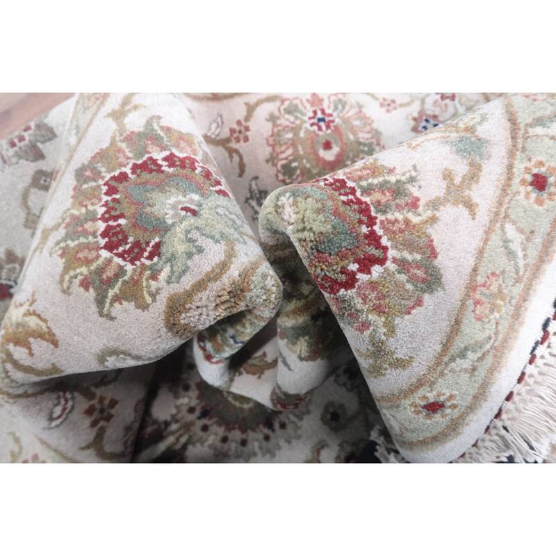 Hand Knotted Oriental 100% Wool Carpet Traditional All-Over Beige & Ivories Agra Area Rug - 9' 3'' X 6' 0''