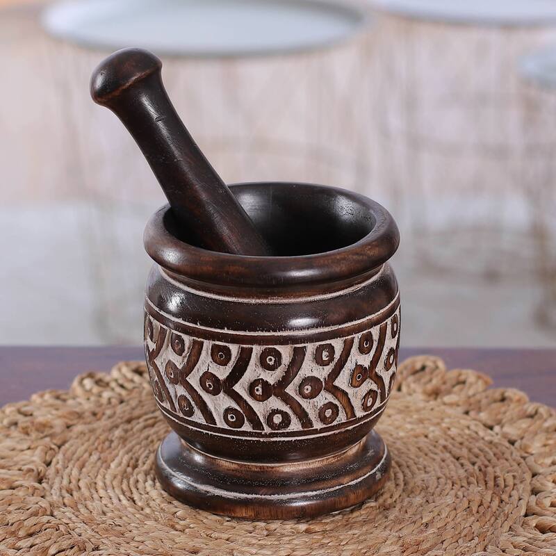 Novica Handmade Creative Elegance Wood Mortar And Pestle
