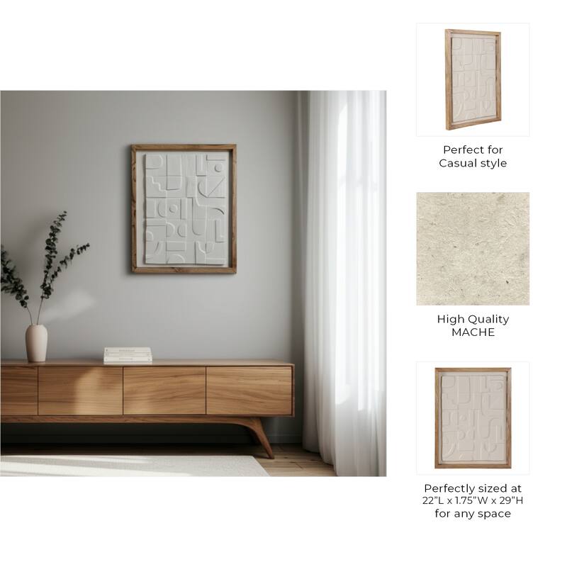 Paper Wood Framed Art Geo Modern Abstract Texture - 29x22" White