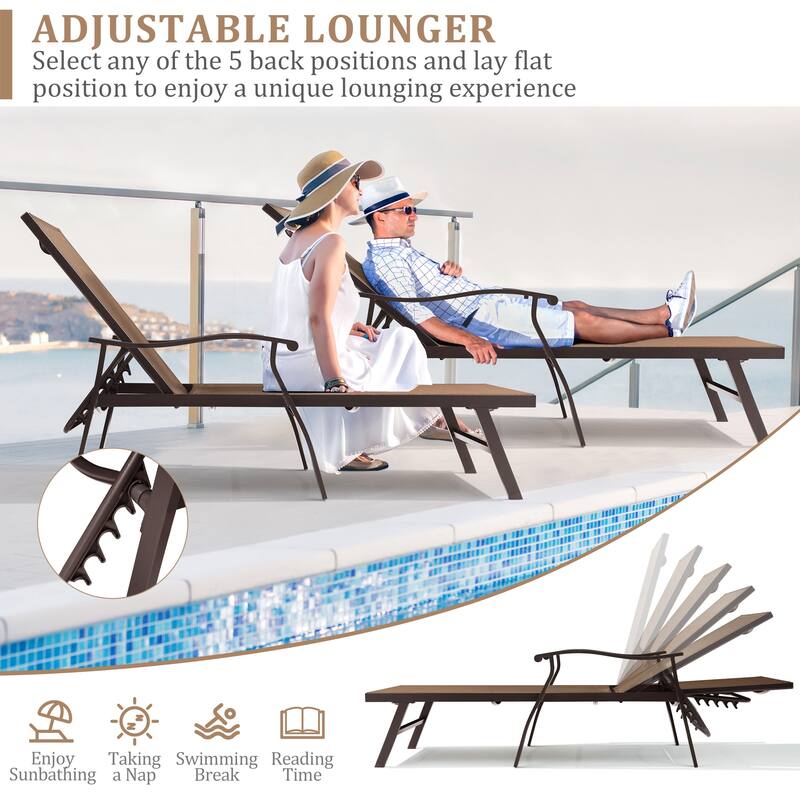 VredHom Outdoor Aluminum Adjustable Chaise Lounge (Set of 2)
