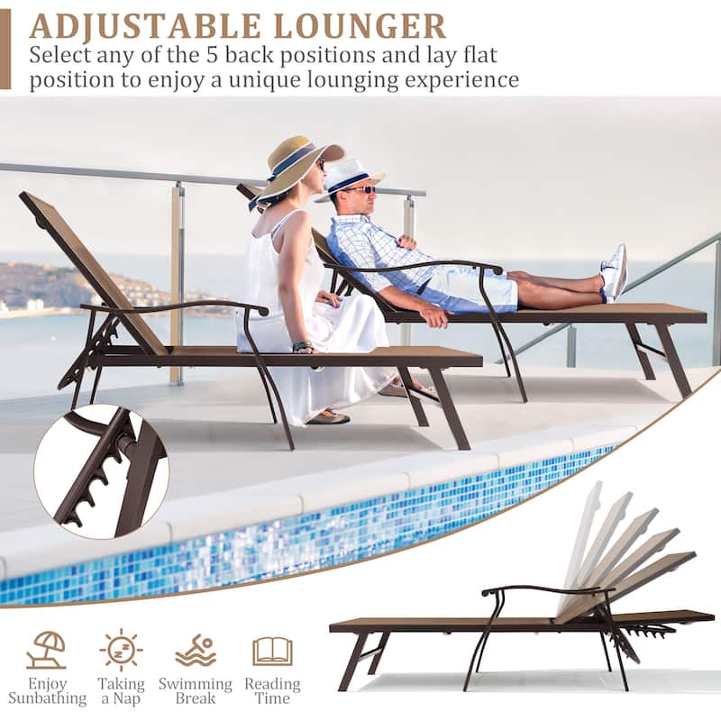 VredHom Outdoor Aluminum Adjustable Chaise Lounge Chairs - 76.18" L ×21.1" W ×13.8" H