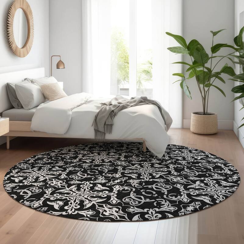 Premium Washable Super Soft Dark Traditional Mayfield Rug - Ivory - 8' x 8'