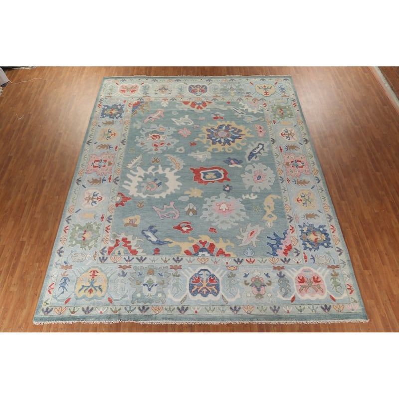 Blue Floral Oushak Oriental Large Area Rug Handmade Wool Carpet - 11'10"x 14'8"