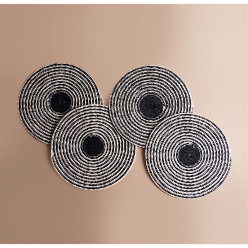 Set of 4 Natural & Black Cotton Woven Placemats -A