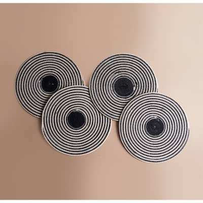 Set of 4 Natural & Black Cotton Woven Placemats -A