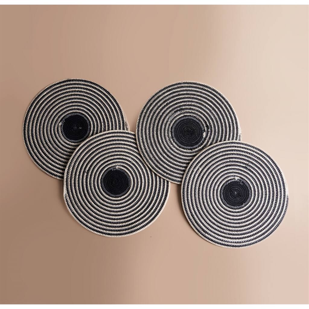 Set of 4 Natural & Black Cotton Woven Placemats -A