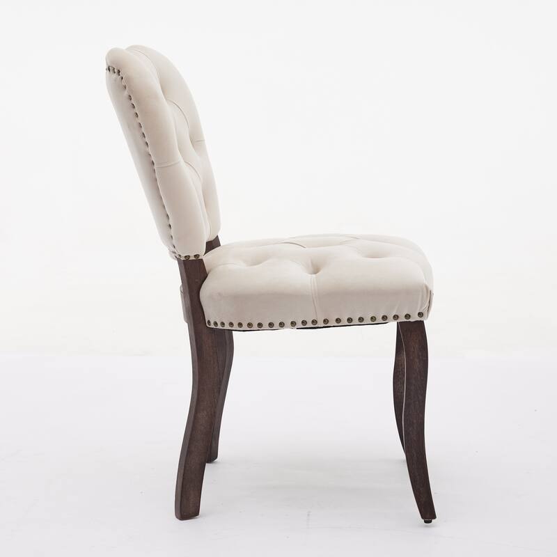 Roomfitters French Vintage Dining Chairs Set of 2, Tufted Velvet Upholstered Accent Chairs with Curved Wood Legs