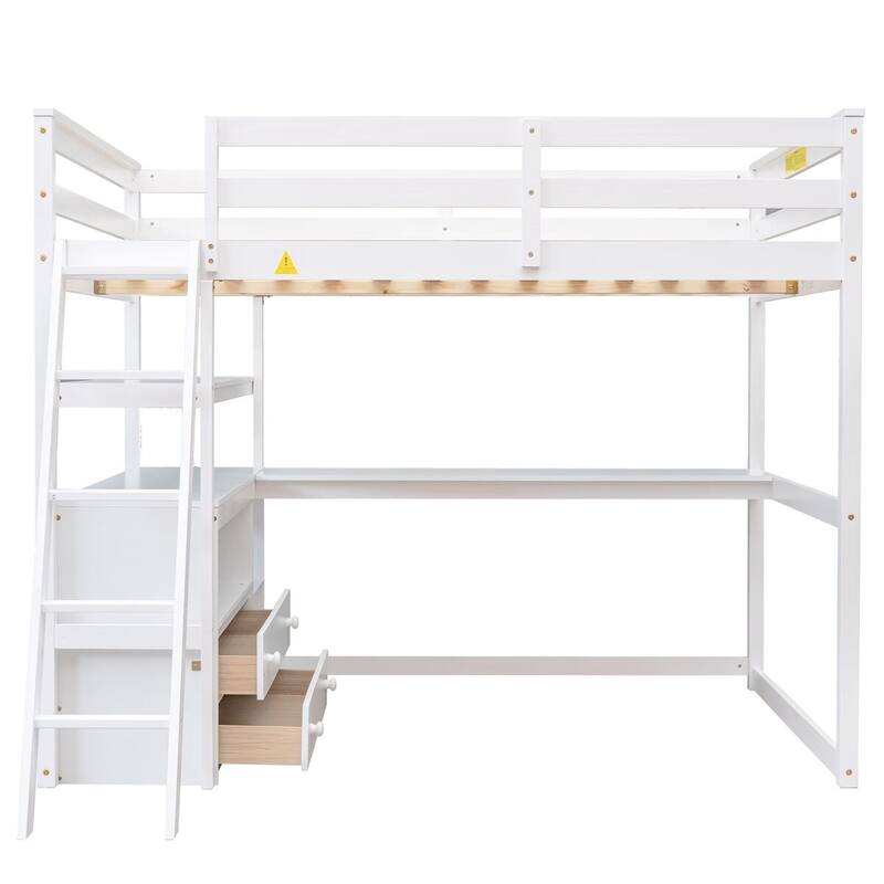 Merax Wood Loft Bed with Desk, Shelves and Drawers