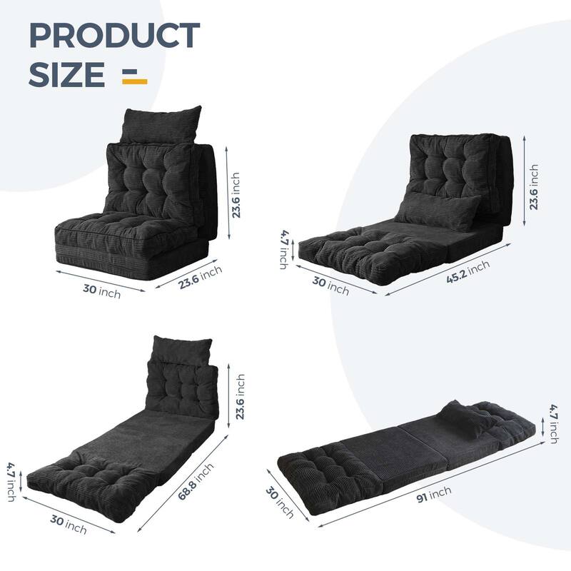 Corduroy Bean Bag Bed Tufted Folding Sofa Bed with Pillows