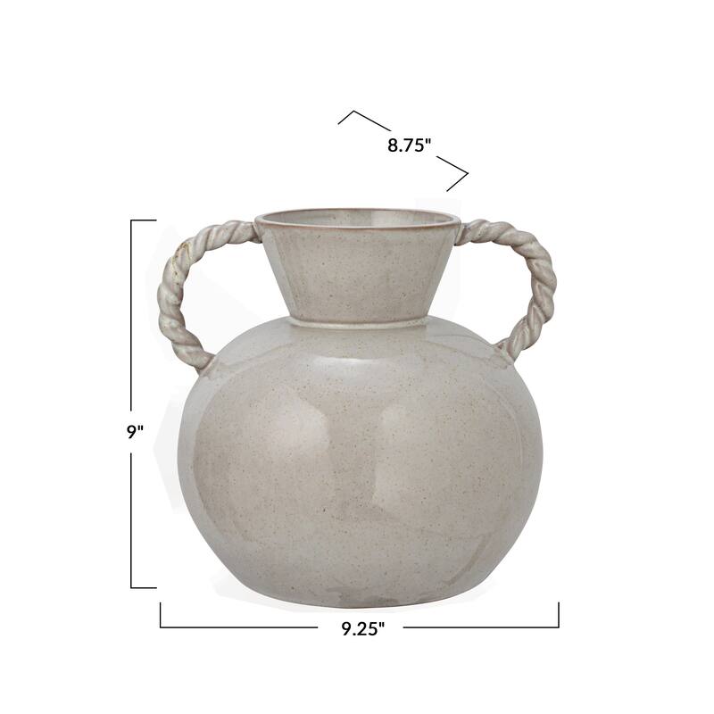 Stoneware Vase with Twisted Handles and Reactive Glaze