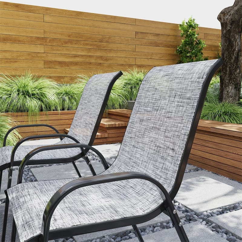 Black Steel Outdoor Dining Chairs Set of 4 with Mesh and Stackable Design - 21.3" W x 28" D x 36.6" H