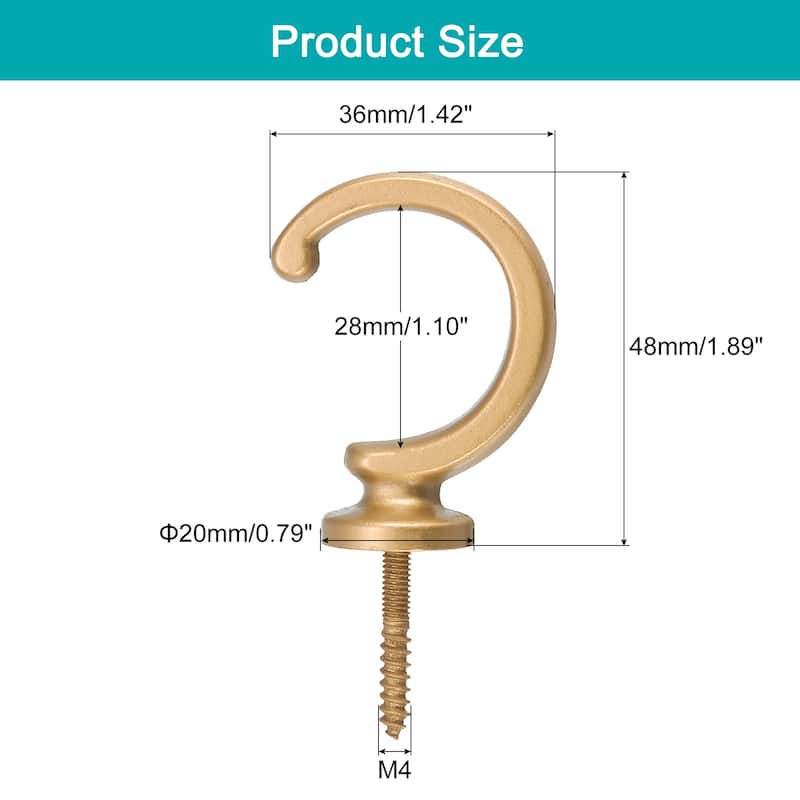 Aluminum Alloy Wall Mounted Curtain Holdback Drapery Tieback Hooks - Gold - 4Pcs