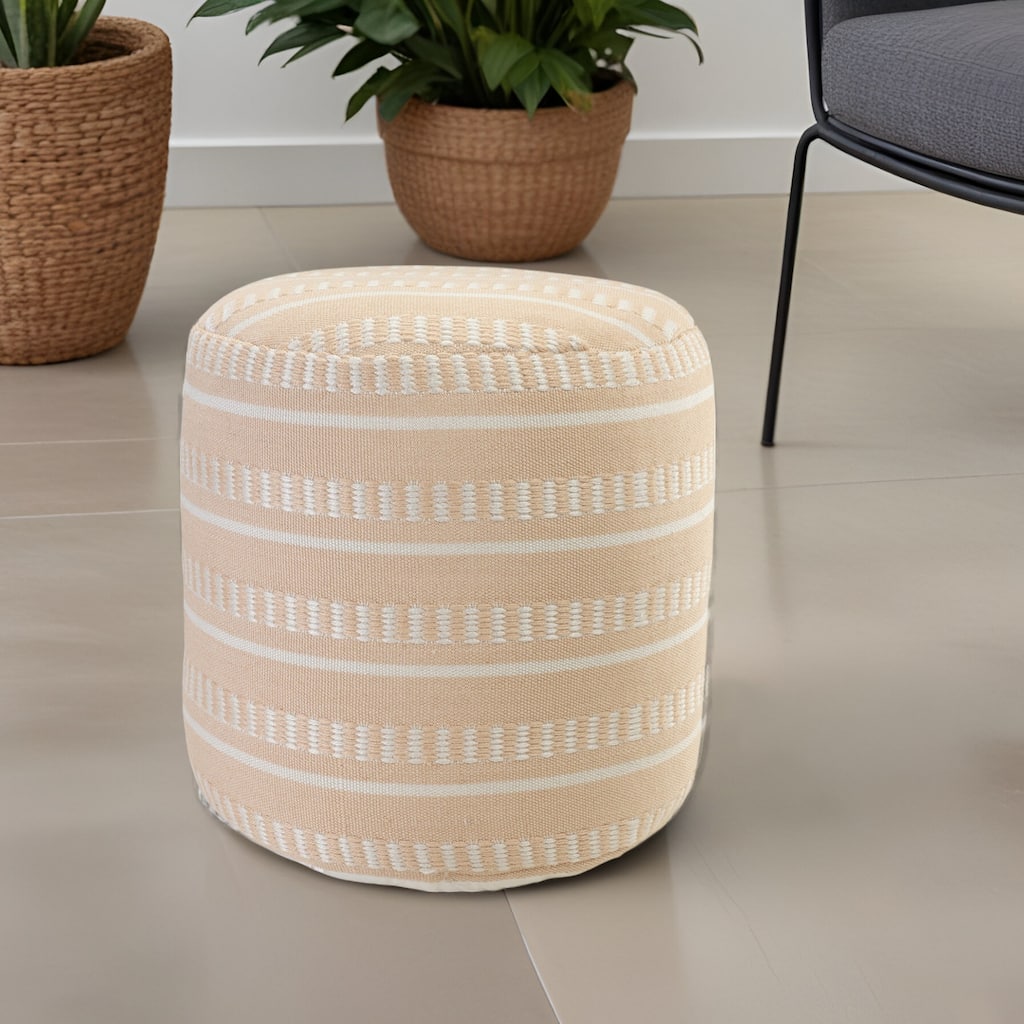 HomeRoots 20" Orange Polyester Round Striped Indoor Outdoor Pouf Ottoman - 20' X '20' X '20