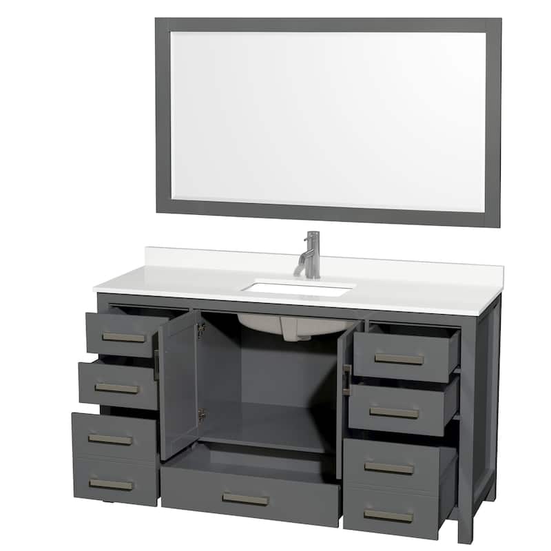 Sheffield 60-inch Single Vanity, Single Hole Quartz Top,58-inch Mirror