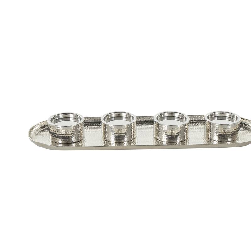 Stainless Steel Metal 4 Candle Candelabra with Attached Tray - Silver or Gold - Roche River Decor