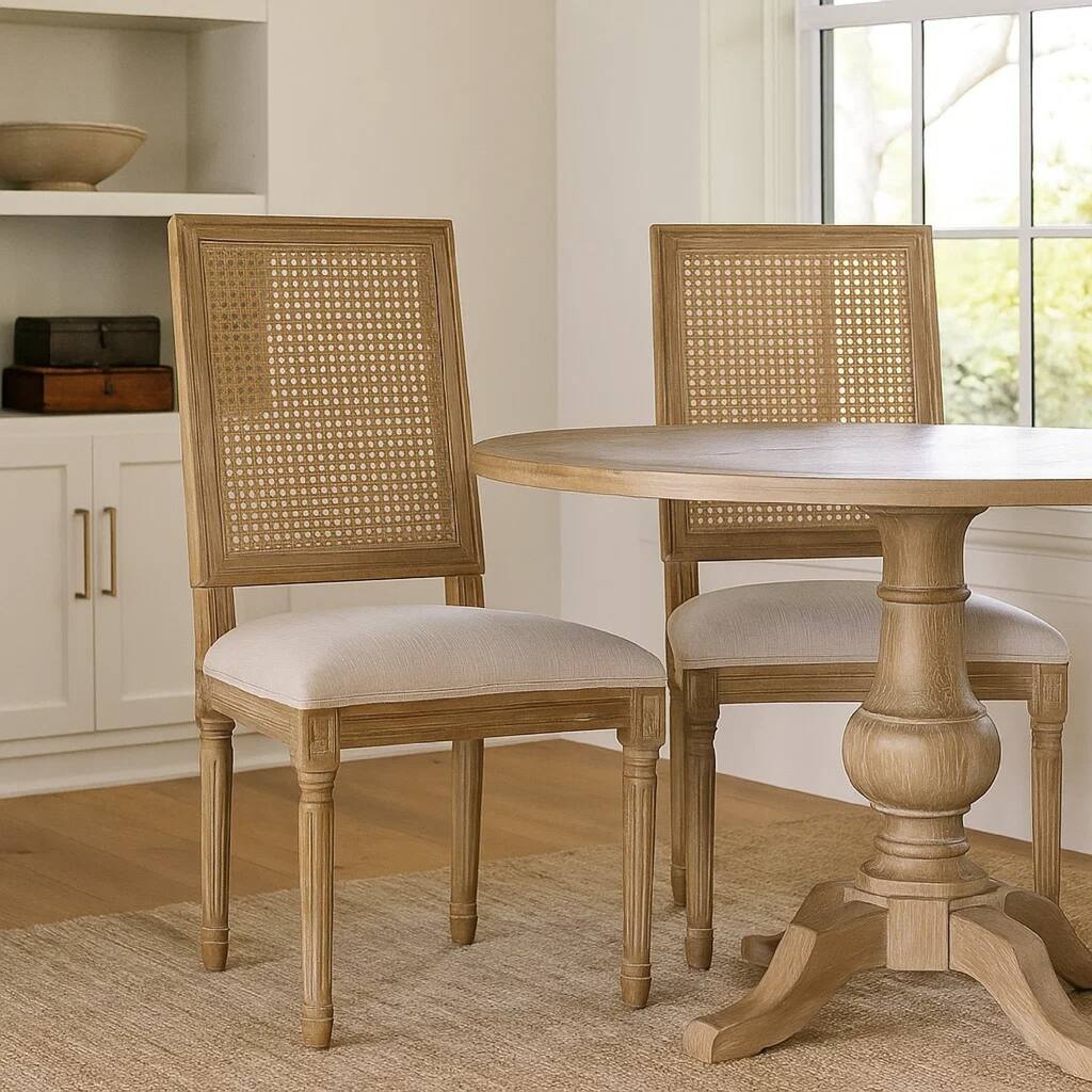 Viba Dining Chair Set of 2, Gray, Cane Light Weathered Brown Wood