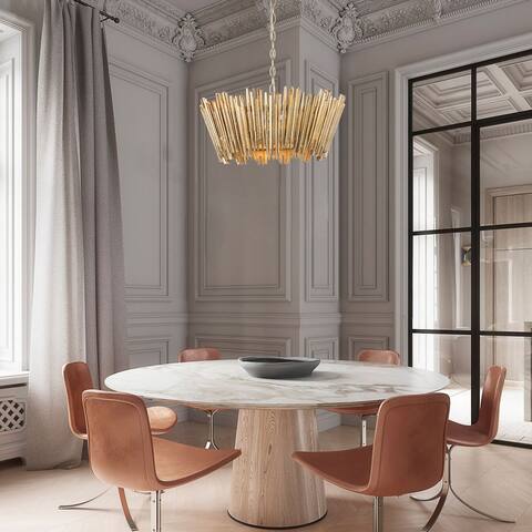Mid-century Modern Chandelier Wood French Country Artistic 3-light Handmade Drum Lights for Dining Room - D20'' x H 13''