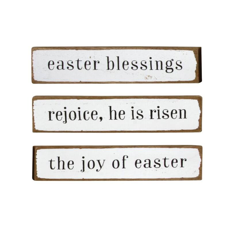 Transpac Easter Sentiment Wood Blocks Set of 3 Home Decorations tabletop