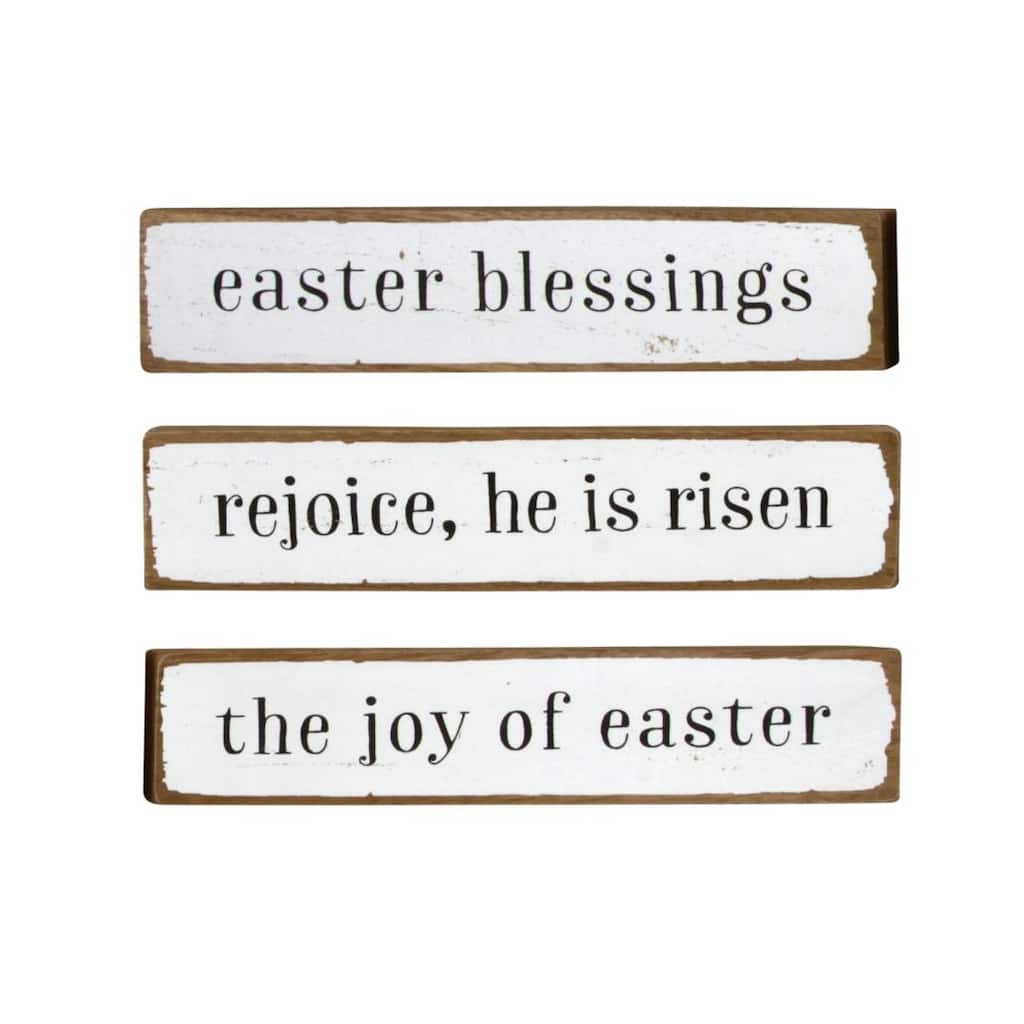 Transpac Easter Sentiment Wood Blocks Set of 3 Home Decorations tabletop