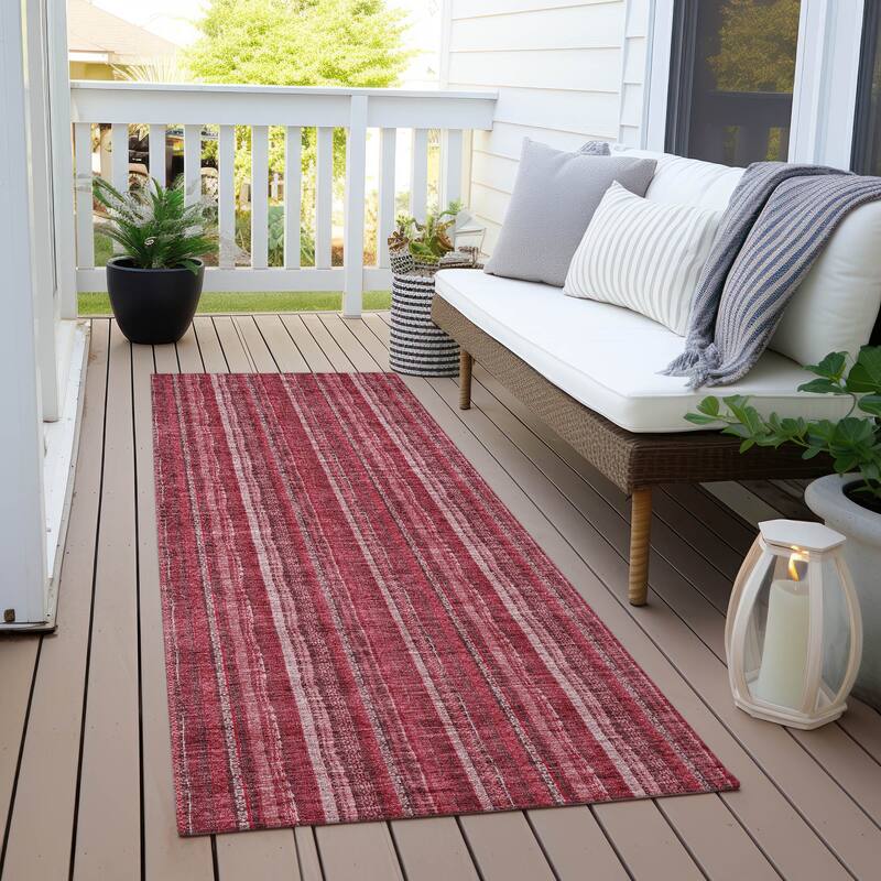 Machine Washable Indoor/ Outdoor Stripe Chantille Rug - Pink - 2'3" x 7'6"