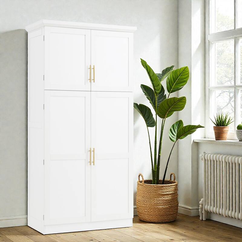 35.5 Inch Freestanding Kitchen Pantry Cabinet with 4 Doors, 8 Pull-Out Trays, Adjustable Shelves, Tall Dining Storage Organizer