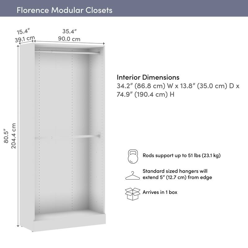 Bestar Florence 36W x 16D Modular Double Hanging Closet System